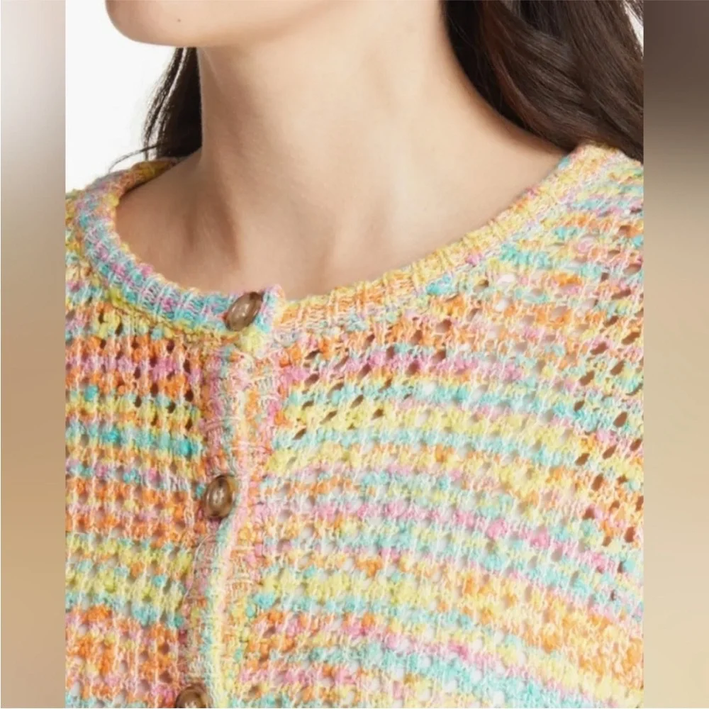 Something Navy Pastel Rainbow Crochet Crop Cardigan - Picture 7 of 7